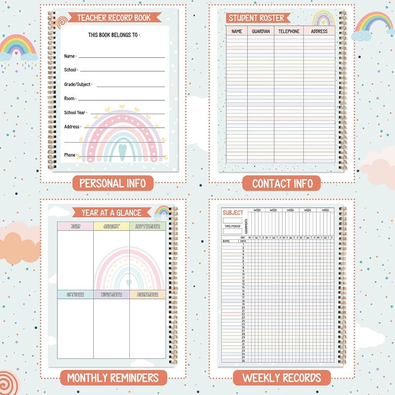 Dapsang Teacher Record Book Spiral Bound Teacher Grade Book with Metal Corner Protector, 100gsm Thick Paper, Waterproof Thick Cover, Favors Gift Gradebook for Teachers Double-Sided Color Printing 8.3''x11.4'' - Image 4